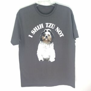 Men’s Graphic Dog T Shirt - Gray- Size Large Crew Neck - Shih Tzu Dog - No Tags